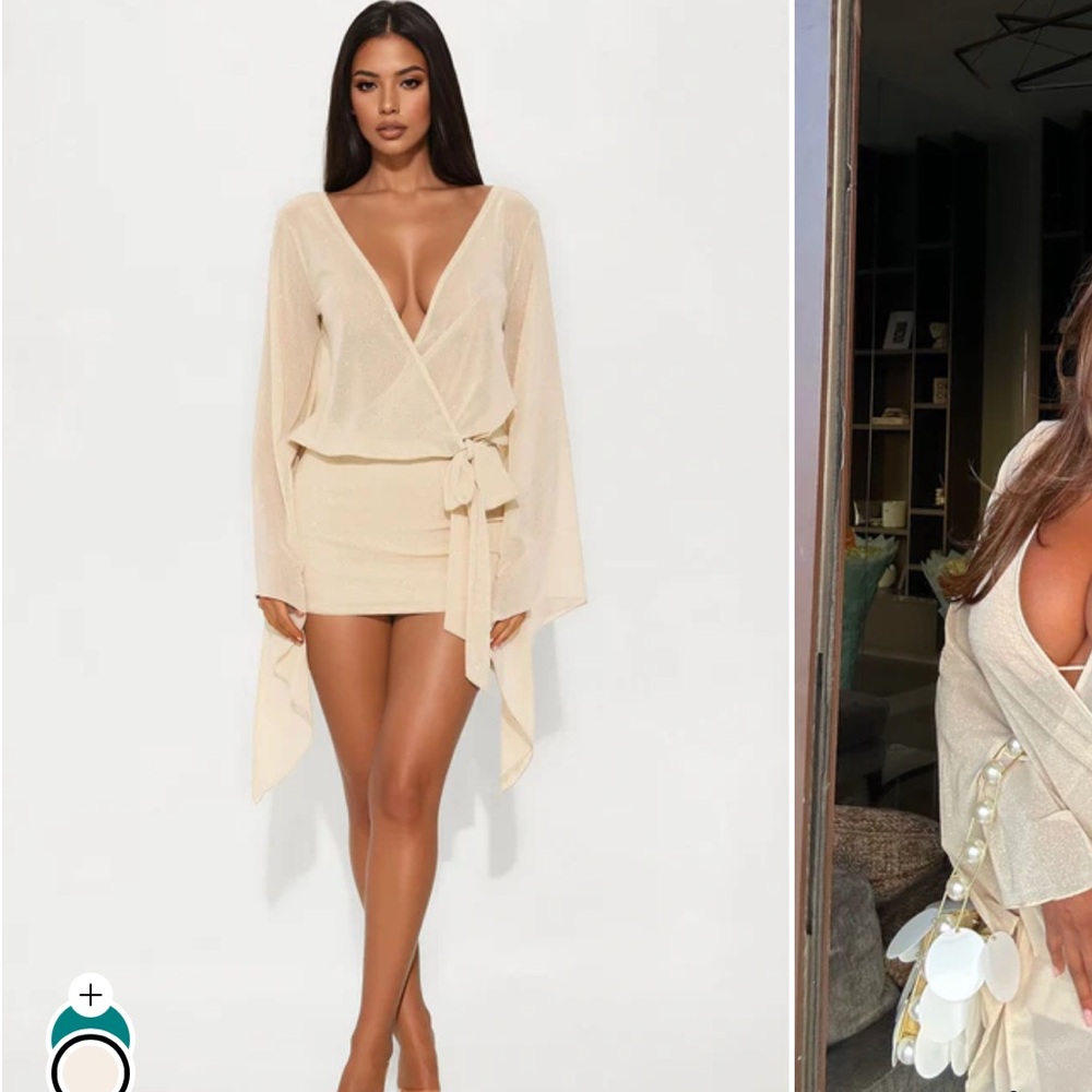 Fashion Nova Elegant Wrap Mini Dress - Cream